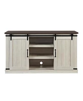 Transitional Tv Stand with Sliding Doors, Light Gray