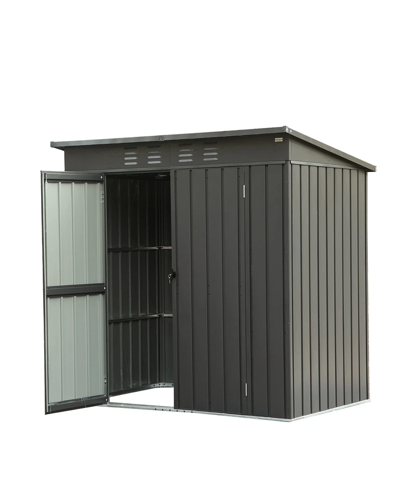 Simplie Fun Metal Frame Garden Shed, Lockable Door, 5.45x3.69FT, Black