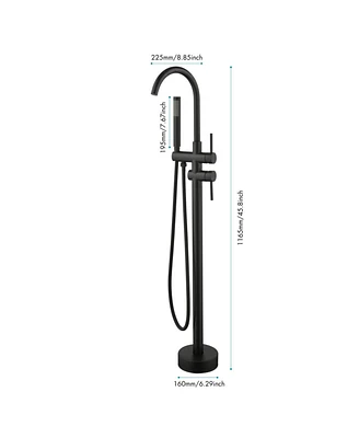 Streamdale Furniture Matte Black Freestanding Tub Filler with Handheld Shower