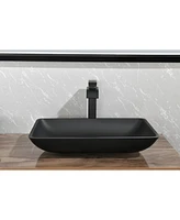 Streamdale Furniture Black Matte Rectangular Vessel Sink with Faucet and Drain