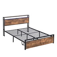 Queen Size Storage Bed with Led Lights & Charging Station