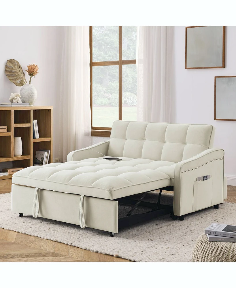 Simplie Fun Loveseat Sofa Bed with Pull-out, Adjustable Back, Usb Charging