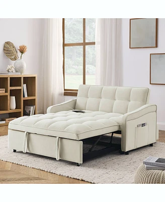 Streamdale Furniture Loveseat Sofa Bed with Pull-out, Adjustable Back, Usb Charging