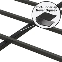 Full Size Bed Frame With Charging Station, Upholstered Headboard, Metal Platform, Grey