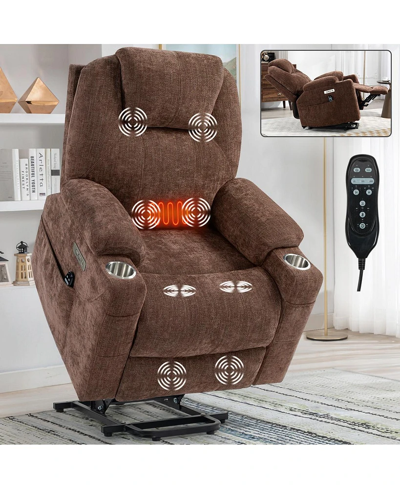 Simplie Fun Chenille Power Lift Recliner with Massage & Heat