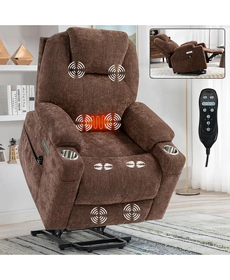 Simplie Fun Chenille Power Lift Recliner with Massage & Heat