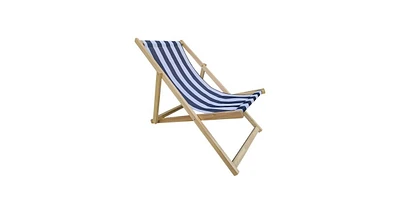 Simplie Fun Folding Chaise Lounge Chair, Dark Blue & Broad Stripe