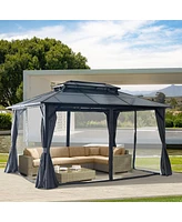 Simplie Fun 10'x13' Hardtop Gazebo with Curtains and Netting