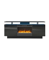 Streamdale Furniture Black 160CM Tv cabinet with fireplace, color-changing heating, Led light