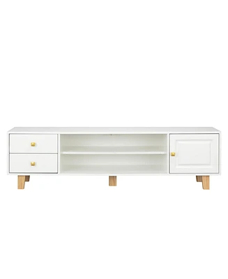 Simplie Fun White Tv furniture with Led light and sliding door