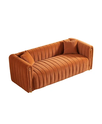 Simplie Fun 79.92" Modern Vertical Channel Tufted Velvet Sofa, Comfortable Sofa For Living Room Orange