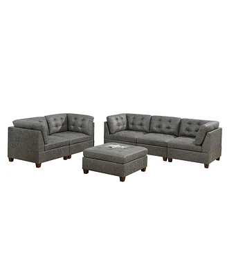 Simplie Fun 6 Piece Antique Grey Modular Leatherette Sofa Set