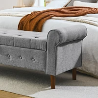 62" Bedroom Tufted Button Storage Bench, Linen Upholstered Ottoman,