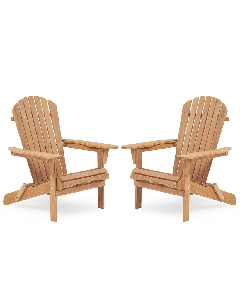 Simplie Fun Wooden Outdoor Folding Adirondack Chair Set Of 2 Wood Lounge Patio Chair For Garden, Garden