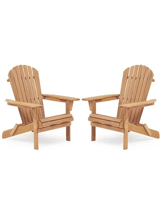 Simplie Fun Wooden Outdoor Folding Adirondack Chair Set Of 2 Wood Lounge Patio Chair For Garden, Garden