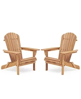 Simplie Fun Wooden Outdoor Folding Adirondack Chair Set Of 2 Wood Lounge Patio Chair For Garden, Garden