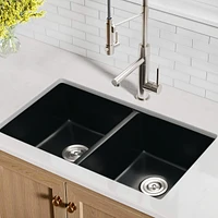 33 L X 18 W Double Bowl Undermount Kitchen Sink With Basket Strainer