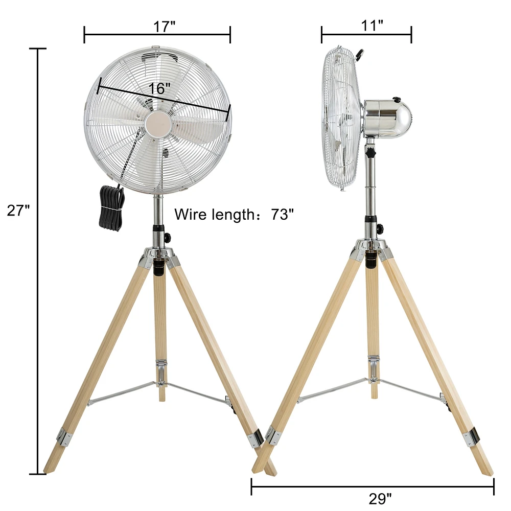 Streamdale Furniture Simple Deluxe Retro Tripod Fan, Home Air Circulation Nostalgic Vertical Fan, 3 Speeds, Adjust