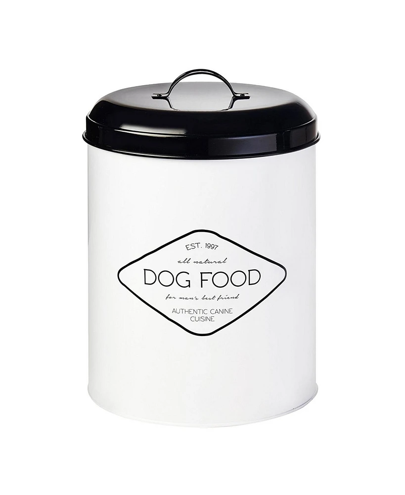 Amici Pet Buster Dog Food Metal Treat Storage Canister, 8.5 qt, White w/ Black Lid