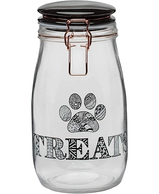 Amici Pet Benji Glass Treat Canister Hermetic Lid, Zentangle Decal, 51 oz., Clear w/ Black Lid