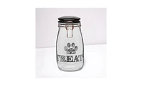 Amici Pet Benji Glass Treat Canister Hermetic Lid, Zentangle Decal, 51 oz., Clear w/ Black Lid