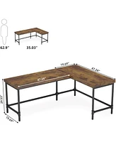 Tribesigns L Shaped Computer Desk, 67 inch Industrial Reversible Corner Desk for Home Office, Pc Laptop Study Writing Table Workstation with Metal Pip