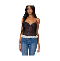 Edikted Women's Polka Dot Cupped Mesh Top