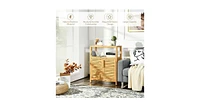 Slickblue 2-door wicker Floor Cabinet Storage Organizer with Open Shelf Adjustable Shelf