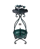 Slickblue Solar Outdoor Bird Bath Feeder Combo with Flower Planter Pedestal and Lights