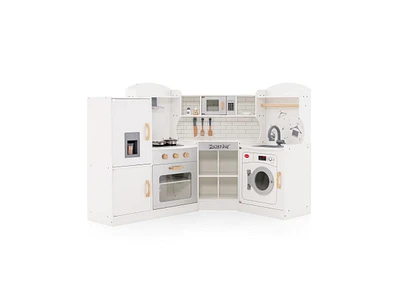 Slickblue Corner Kids Play Kitchen with Washing Machine and Ice Maker Gift for Boys Girls