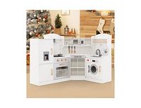 Slickblue Corner Kids Play Kitchen with Washing Machine and Ice Maker Gift for Boys Girls