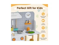 Slickblue Wooden Toddler Pretend Kitchen Set with Cookware Accessories for Boys and Girls-Grey