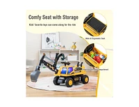 Slickblue Kids Astm Certificated Powered Ride On Bulldozer with Front Digger Shovel-Yellow