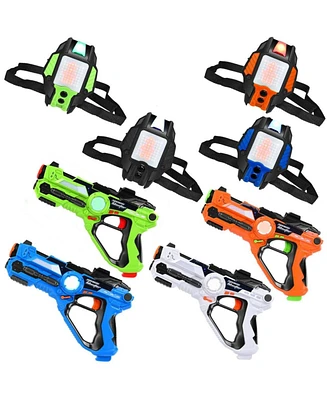 Slickblue 4 pcs Set Laser Tag Guns with Vests Led Target Armor-Guns+Vests