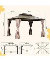 Mondawe 10x12ft Hardtop Gazebo, Permanent Outdoor Gazebo with Polycarbonate Double Roof, Aluminum Gazebo Pavilion with Curtain and Net for Garden, Pat