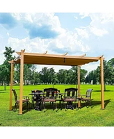 Mondawe 10 ft. x 13 ft. Outdoor Pergola Aluminum Wood Looking Frame Retractable Canopy Heavy Duty Grape Trellis Sunshade Cover