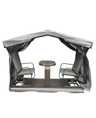 Mondawe 4-Seat Outdoor Aluminum Frame Glider Benches With Canopy