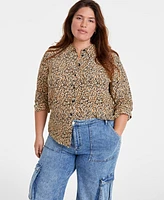 On 34th Trendy Plus Leopard Printed Collared Shirt, Created for Macy's