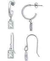 Giani Bernini 2-Pc. Set Cubic Zirconia Baguette Dangle Hoop & Drop Earrings, Created for Macy's