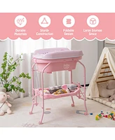 Costway Baby Changing Table with Bathtub, Folding & Portable Diaper Station with Wheels