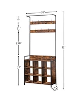 Streamdale Furniture Hall Tree Coat Rack with 7 Hooks and Storage