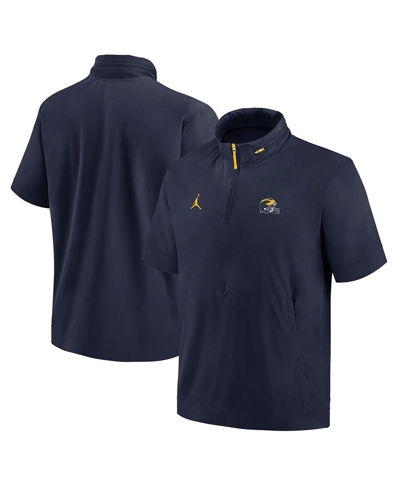 Jordan Men's Michigan Wolverines 2024 Sideline Coach Short Sleeve Half-Zip Hoodie Jacket