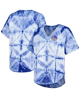 G-iii 4Her by Carl Banks Women's Royal State Warriors Tournament Raglan Oversized Tie-Dye V-Neck T-Shirt