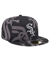 New Era Men's Black Chicago White Sox Logo Fracture 59FIFTY Fitted Hat