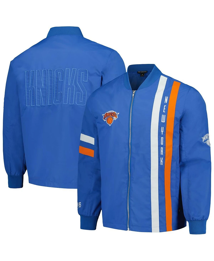 The Wild Collective Men's and Women's Blue New York Knicks Stitch Applique Full-Zip Bomber Jacket