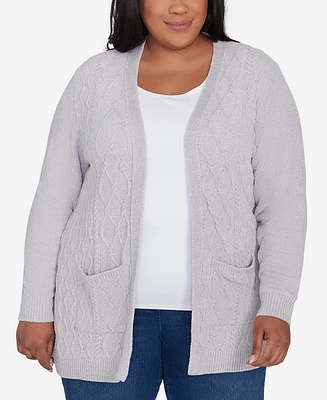 Alfred Dunner Plus Classic Chenille Cardigan With Pockets