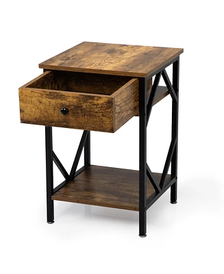 Simplie Fun 2 Nightstand Industrial End Table, Rustic Brown