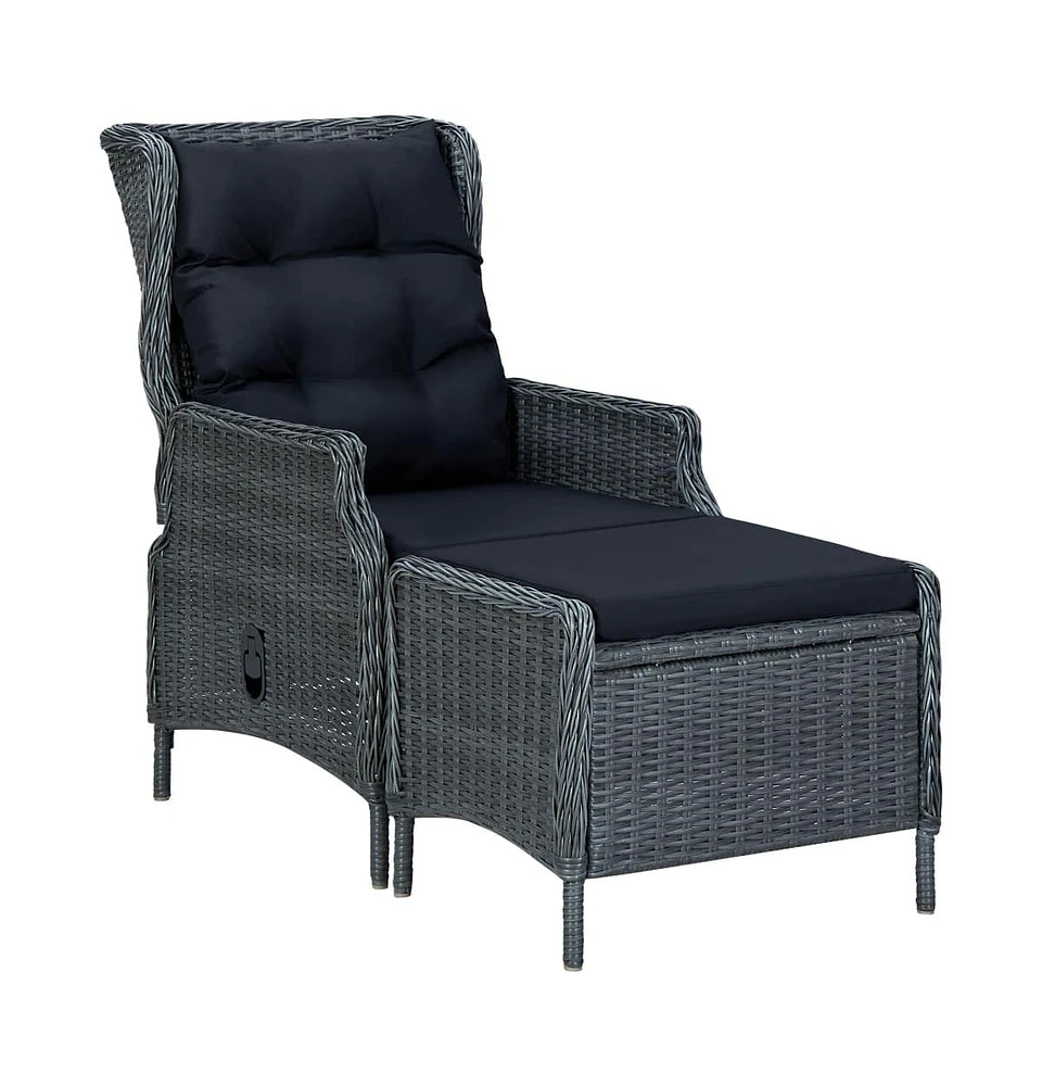 vidaXL Reclining Patio Chair with Footstool Poly Rattan Dark Gray