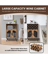 Sugift 2-Door Farmhouse Kitchen Storage Bar Cabinet with Wine Rack and Glass Holder