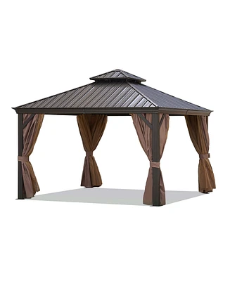 Mondawe 12x12ft Patio Gazebo Alu Gazebo with Steel Canopy Outdoor Permanent Hardtop Gazebo Canopy for Patio, Garden, Backyard